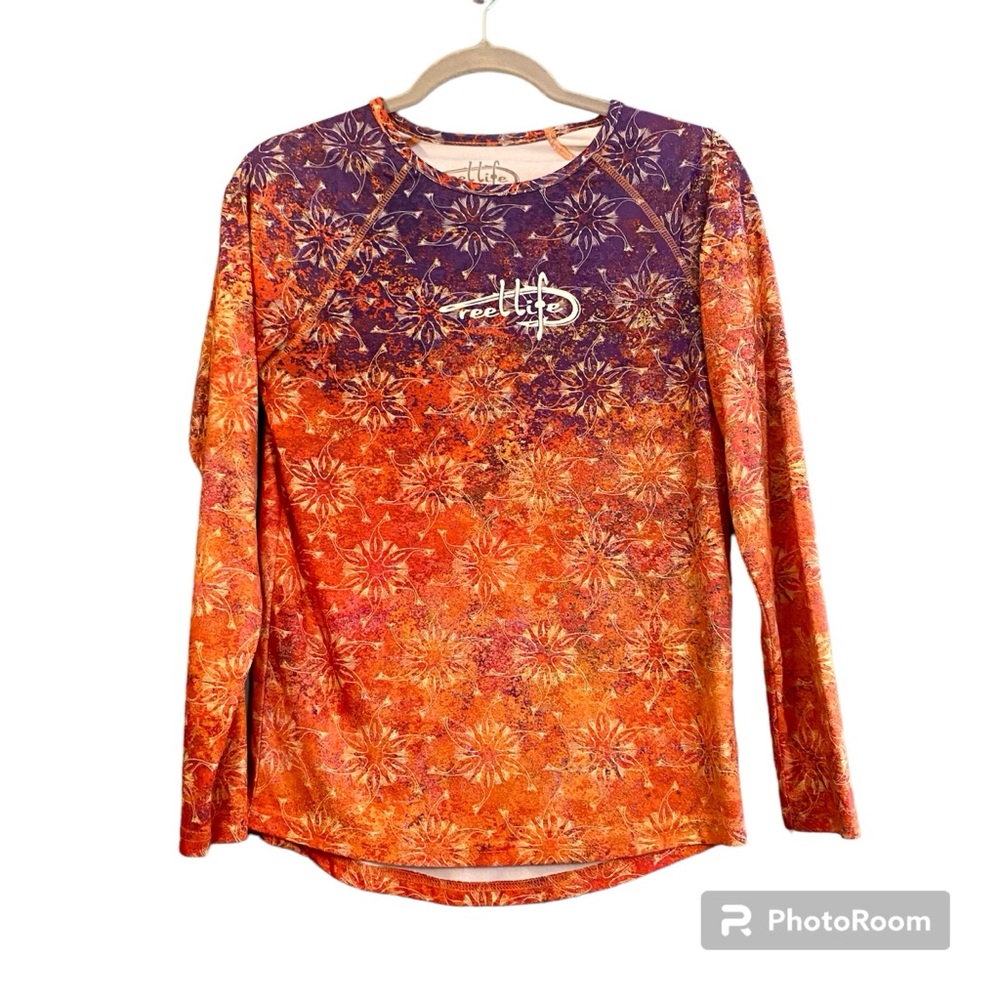 Reef Life Long Sleeve UV Sundial Fish Purple Orange Performance Shirt Sz L
